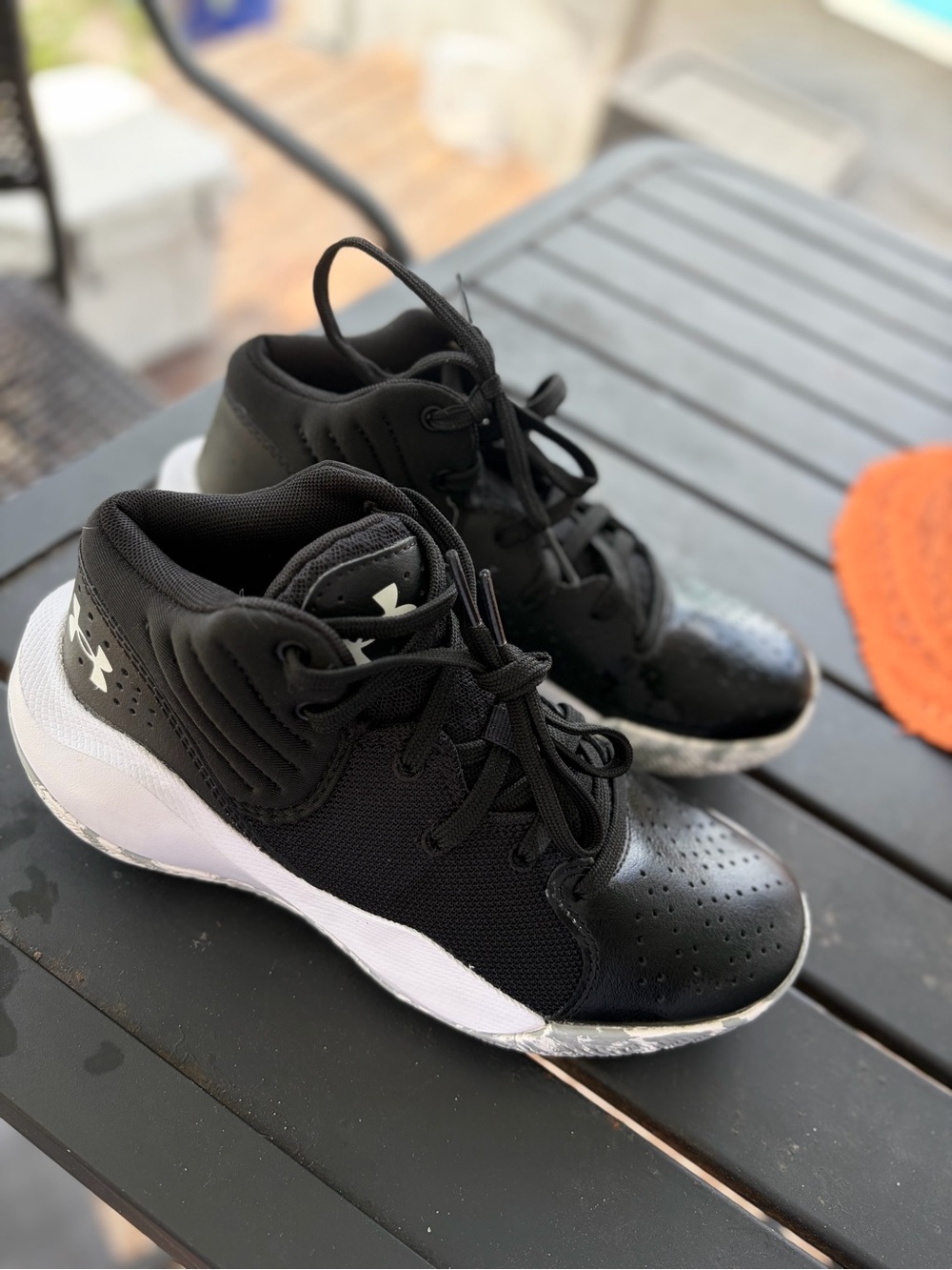 Under Armour Kids Black and White Mid-Top Sneakers